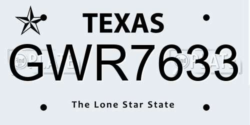GWR7633 Texas License Plate