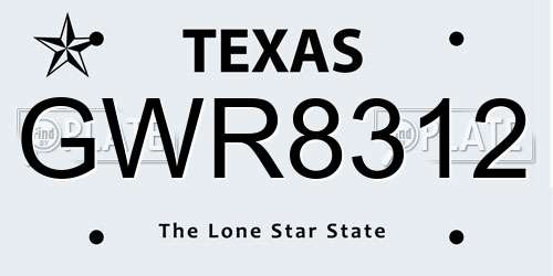 GWR8312 Texas License Plate