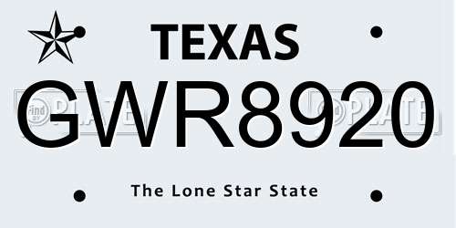 GWR8920 Texas License Plate