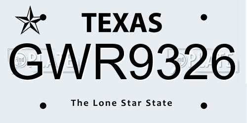 GWR9326 Texas License Plate