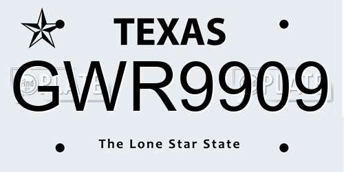 GWR9909 Texas License Plate