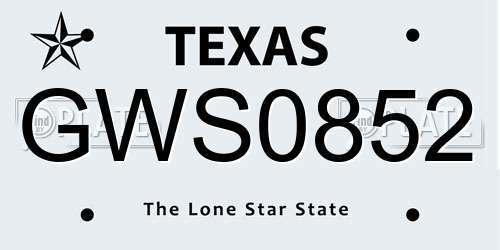 GWS0852 Texas License Plate