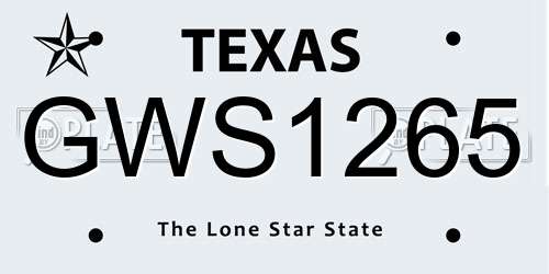 GWS1265 Texas License Plate