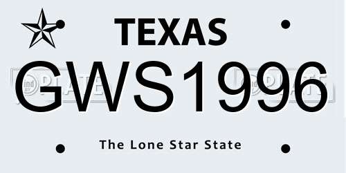 GWS1996 Texas License Plate