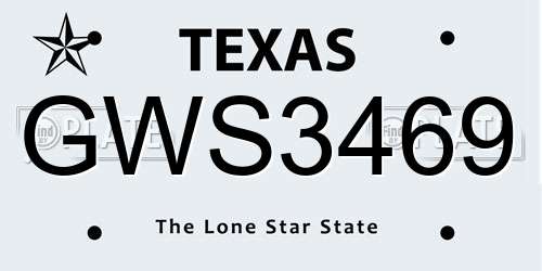 GWS3469 Texas License Plate