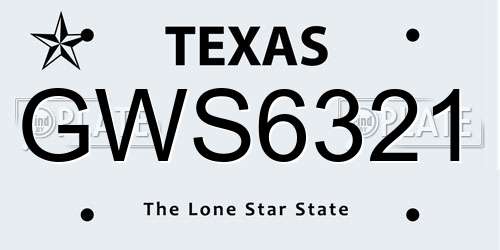 GWS6321 Texas License Plate