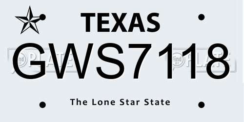 GWS7118 Texas License Plate
