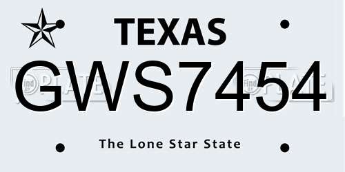 GWS7454 Texas License Plate