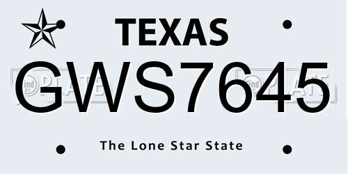 GWS7645 Texas License Plate