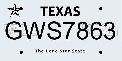 GWS7863 Texas License Plate