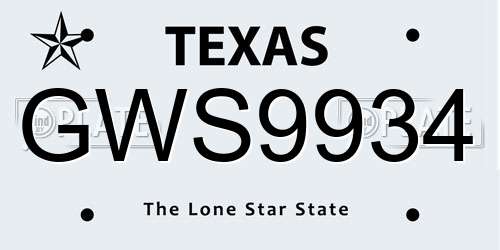 GWS9934 Texas License Plate