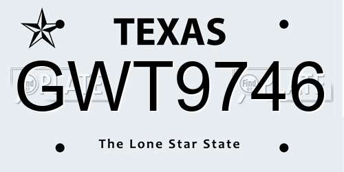GWT9746 Texas License Plate