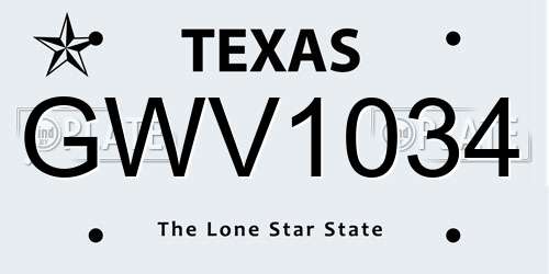 GWV1034 Texas License Plate