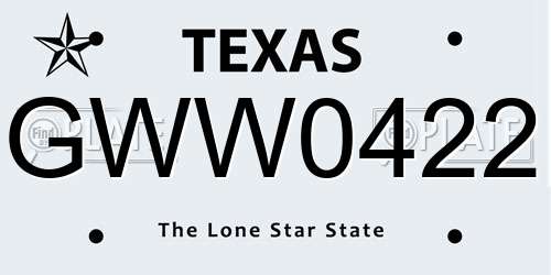 GWW0422 Texas License Plate