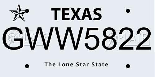 GWW5822 Texas License Plate