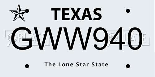 GWW940 Texas License Plate