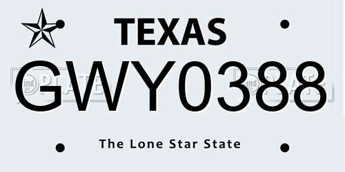GWY0388 Texas License Plate