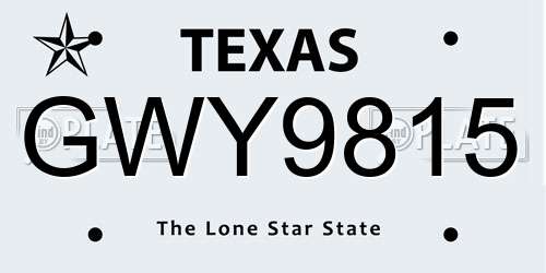 GWY9815 Texas License Plate