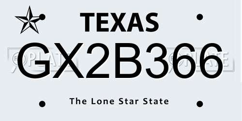 GX2B366 Texas License Plate