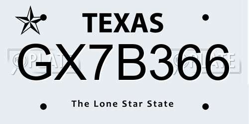GX7B366 Texas License Plate