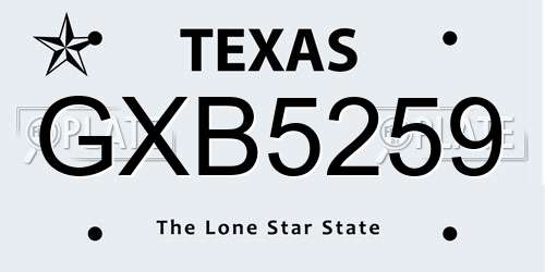 GXB5259 Texas License Plate