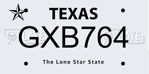 GXB764 Texas License Plate
