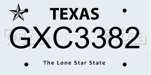 GXC3382 Texas License Plate