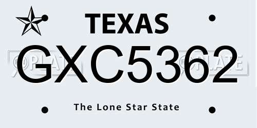 GXC5362 Texas License Plate