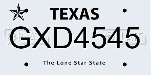 GXD4545 Texas License Plate