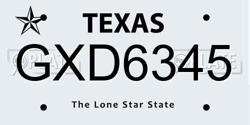 GXD6345 Texas License Plate
