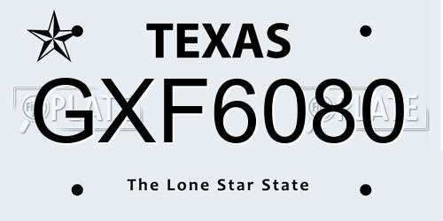 GXF6080 Texas License Plate