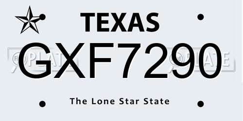 GXF7290 Texas License Plate