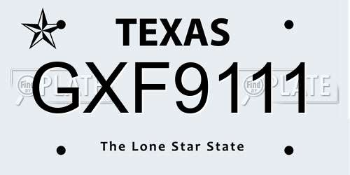 GXF9111 Texas License Plate