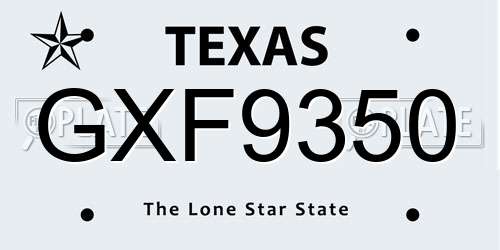 GXF9350 Texas License Plate