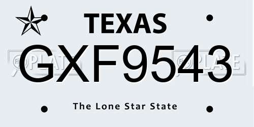 GXF9543 Texas License Plate