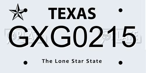 GXG0215 Texas License Plate