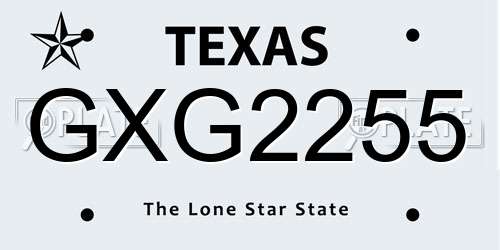 GXG2255 Texas License Plate