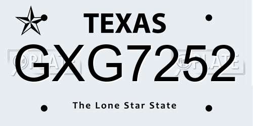 GXG7252 Texas License Plate