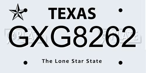 GXG8262 Texas License Plate