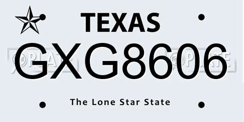 GXG8606 Texas License Plate