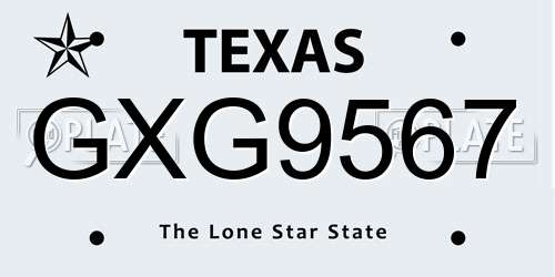 GXG9567 Texas License Plate
