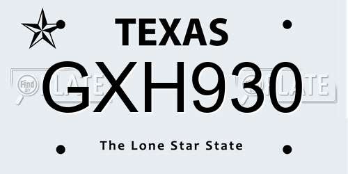 GXH930 Texas License Plate