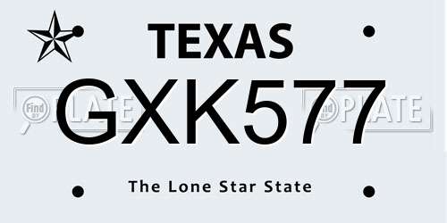 GXK577 Texas License Plate