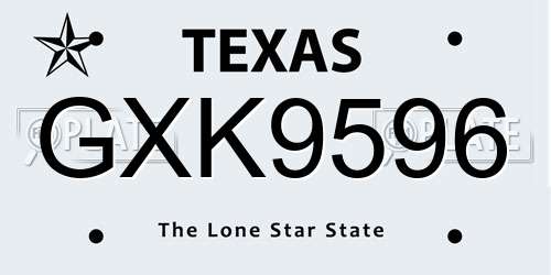 GXK9596 Texas License Plate