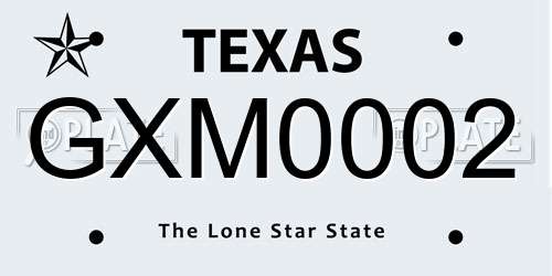 GXM0002 Texas License Plate