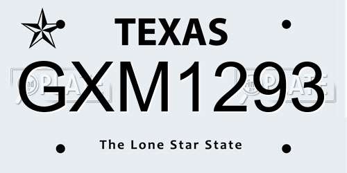 GXM1293 Texas License Plate