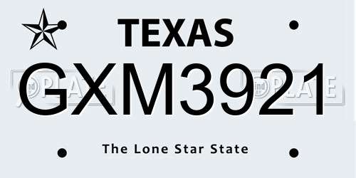 GXM3921 Texas License Plate