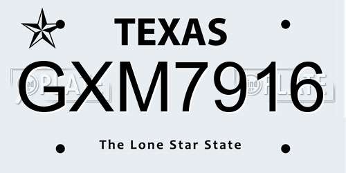 GXM7916 Texas License Plate