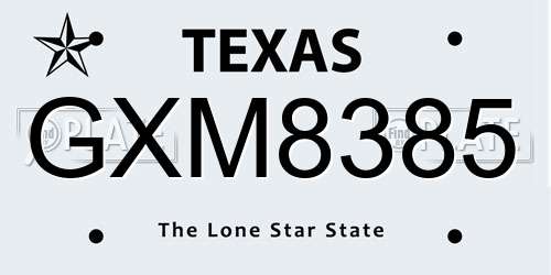 GXM8385 Texas License Plate
