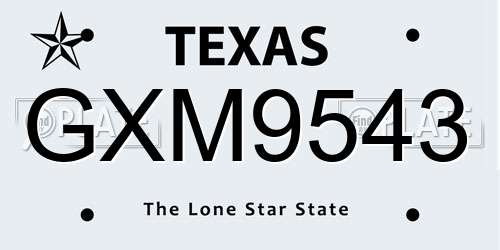 GXM9543 Texas License Plate